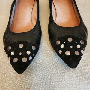 Black leather and suede flats